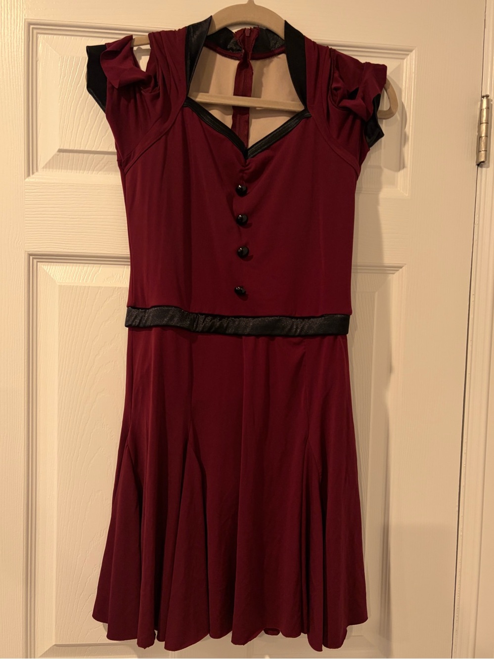 Weissman Burgundy Midi Dress with Black Trim